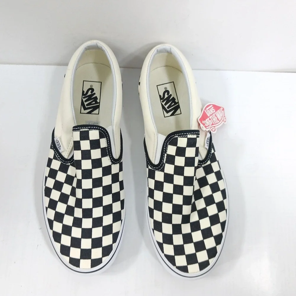 Vans Classic Slip-On Checkerboard Black White Sneakers Mens 9 Womens 10.5